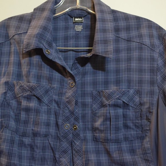 REI Nylon Spandex Long Sleeves Button Down Shirt Pockets Gray 12 - Picture 2 of 6